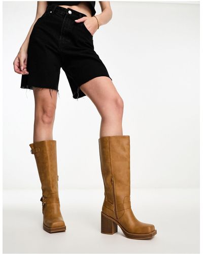 Daisy Street Harness Knee Boots - Black