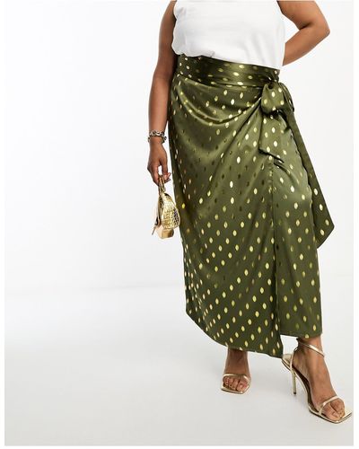 Never Fully Dressed Jaspre - jupe d'ensemble portefeuille mi-longue à motif moucheté - Vert