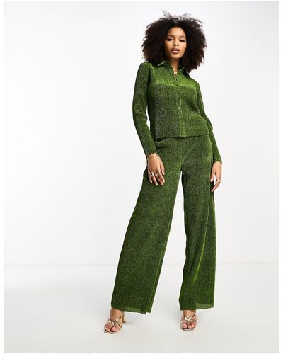 Glamorous Pantalon large décontracté d'ensemble à paillettes - Vert