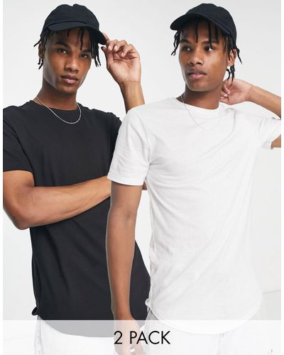 Only & Sons 2 Pack Longline Curved Hem T-shirt - Multicolour