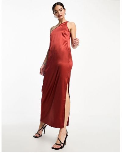 ONLY Satin One Shoulder Maxi Dress - Red