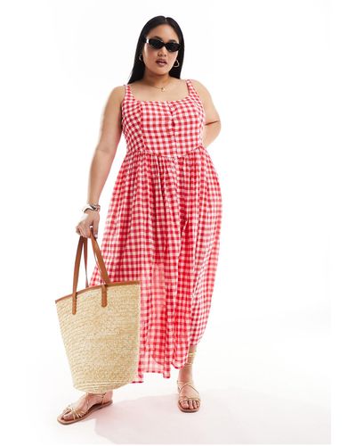 ASOS Asos design curve - robe d'été mi-longue style champêtre - vichy rouge - Rose