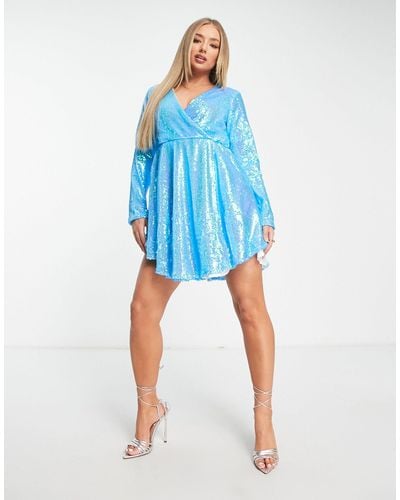 Collective The Label Exclusive Wrap Front Embellished Mini Dress - Blue