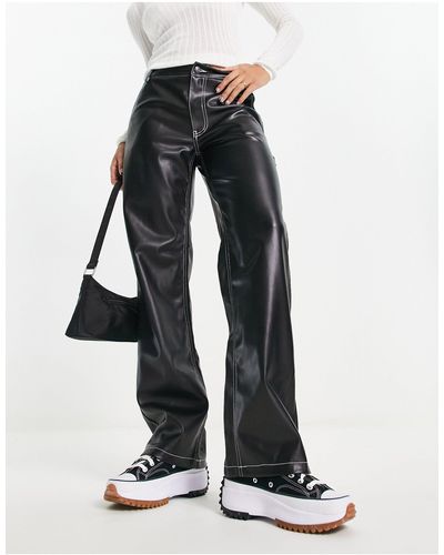 Pimkie High Waisted Faux Leather Straight Cargo Trouser - White