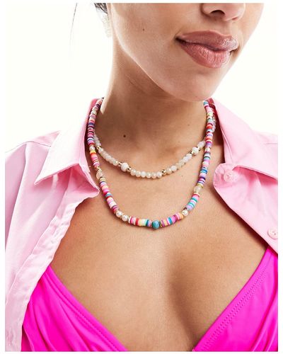 South Beach Double Layer Beaded Necklace - Pink