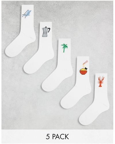 Jack & Jones Confezione da 5 paia di calzini bianchi a tema vacanze - Bianco