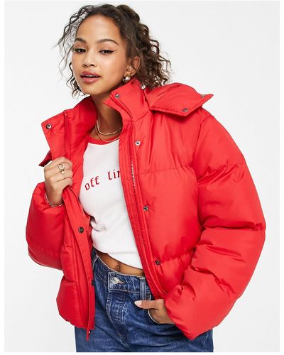 Brave Soul Bunny Hooded Puffer Jacket - Red