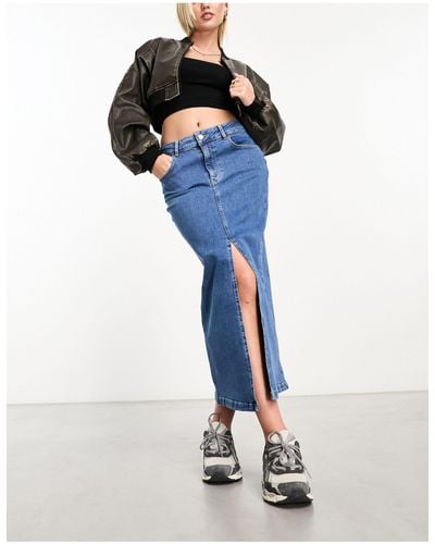 In The Style Exclusivité - jupe en jean mi-longue fendue sur le devant - moyen délavé - Blanc