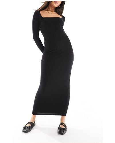 Miss Selfridge Long Sleeve Square Neck Super Soft Bodycon Maxi Dress - Black