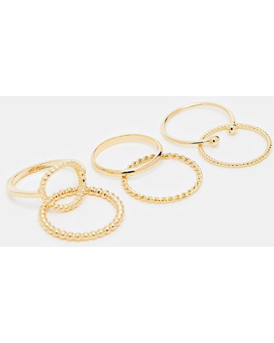 ASOS Pack Of 6 Rings With Open Circle Detail - Natural