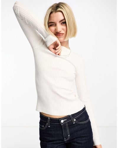 Noisy May Crew Neck Knitted Ribbed Top - White