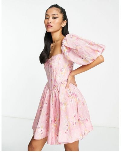Bardot Printed Corset Mini Dress - Pink