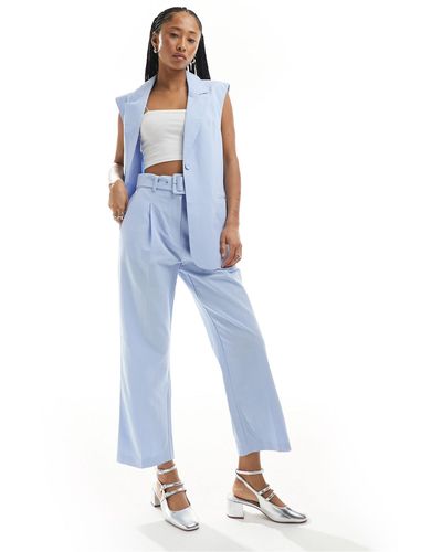 ASOS Tailored Belted Trouser With Linen - Blue
