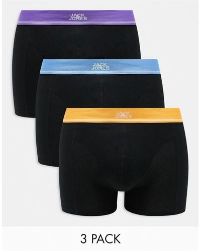 Jack & Jones 3 Pack Trunks With Central Logo With Bright Waistbands-black - Purple