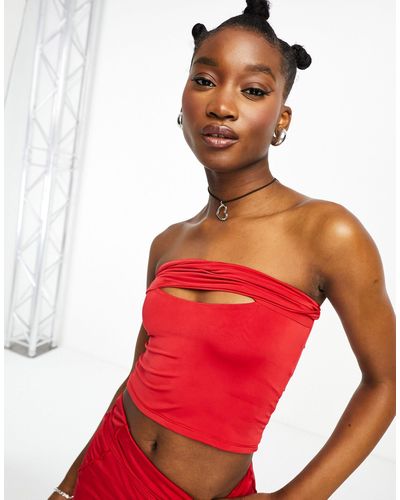 Motel Bandeau Slinky Crop Top Co-ord - Red