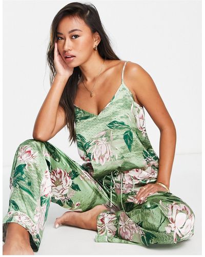 River Island – geblümtes pyjama-camisole aus satin - Grün