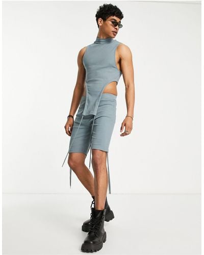 ASOS Rib legging Shorts With Drawcords - Blue