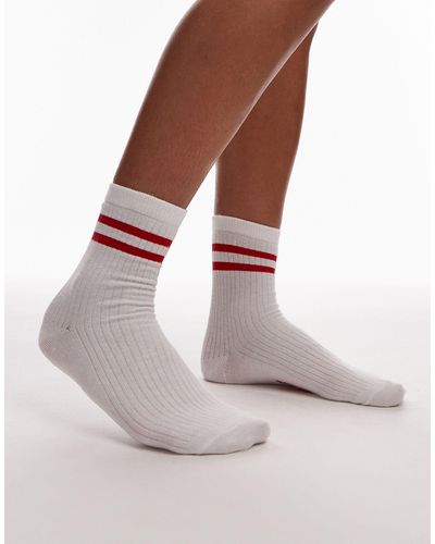 TOPSHOP Sporty Ribbed Socks With Red Stripes - Multicolor