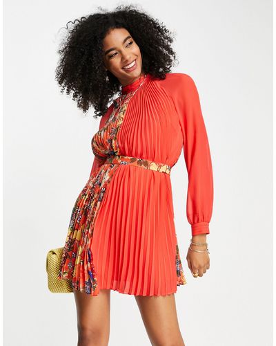 French Connection Mini Shift Pleated Dress - Red