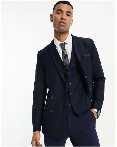 French Connection Double Breasted Suit Jacket - Blue