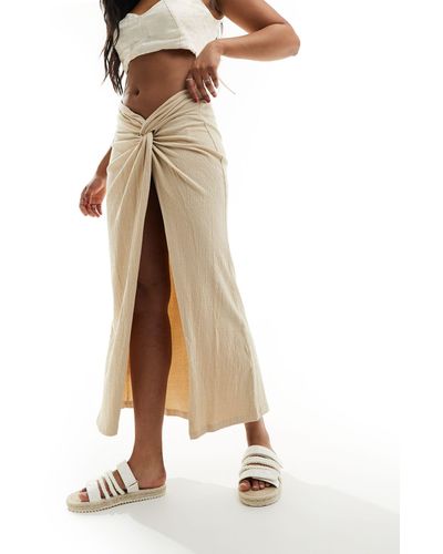 ASOS Textured Sarong Twist Waist Midi Skirt - Natural