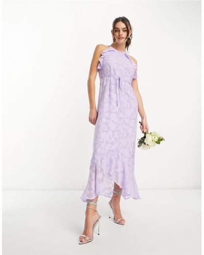 Y.A.S Bridesmaid Textured Halter Neck Maxi Dress With Drape Ruffle - Pink