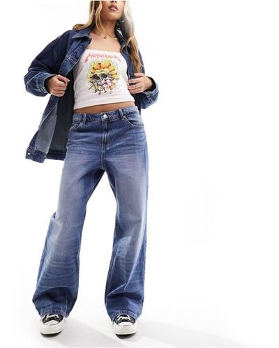 Bershka Jeans a fondo ampio ampi medio vintage - Blu