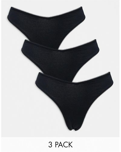 ASOS 3 Pack Cotton High Leg Thong With Dipped Front - Black
