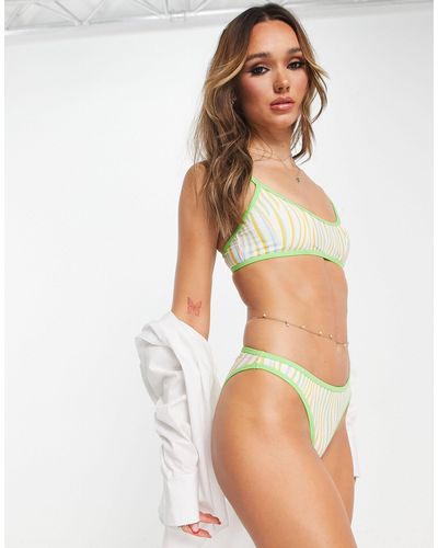 Noisy May Top bikini arricciato con apertura sul davanti a righe pastello - Multicolore