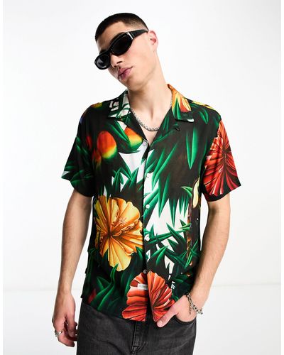 The Hundreds – blooming – kurzärmliges hemd mit reverskragen und durchgehendem tropischem muster - Grün