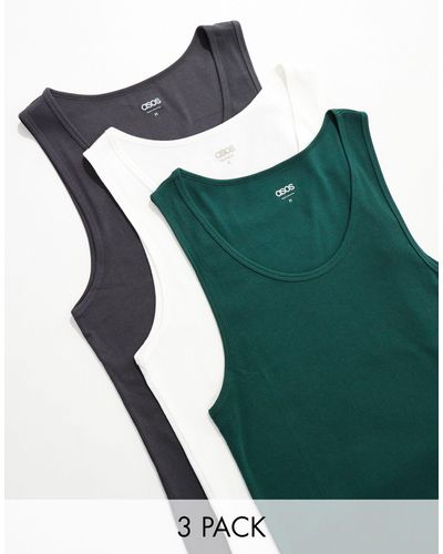 ASOS 3 Pack Rib Muscle Vests - Green