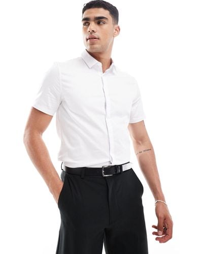 ASOS Slim Sateen Short Sleeve Shirt - White