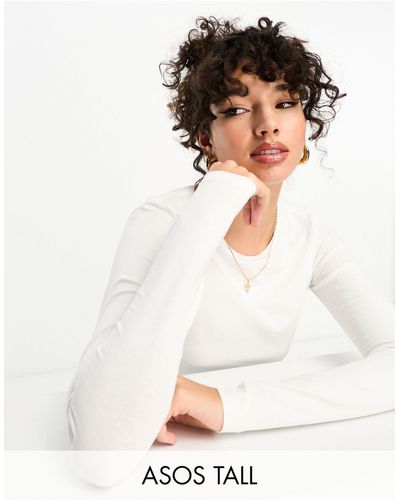 ASOS Asos design tall - maglietta slim a maniche lunghe - Bianco
