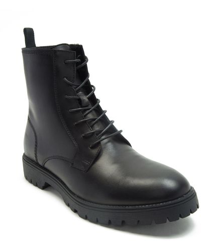 OFF THE HOOK Jax Lace Up Leather Boots - Black