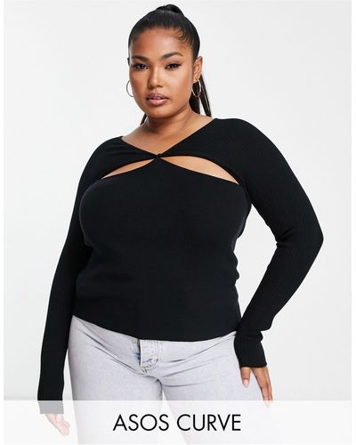 ASOS Asos Design Curve Knitted Top With Cut Out And Knot Front Detail - Black
