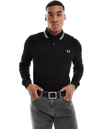 Fred Perry Long Sleeve Twin Tipped Polo Shirt - Black