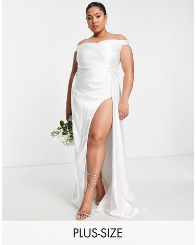 Yaura Vestito lungo da sposa drappeggiato color avorio - Bianco