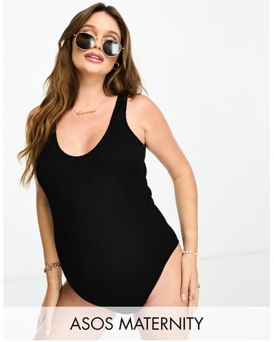 ASOS Asos design maternity - amy - maillot 1 pièce échancré et froissé - noir - Blanc