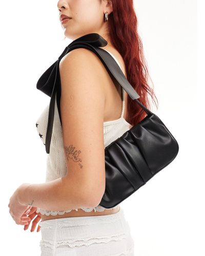 ASOS Ruched Shoulder Bag With Large Bow Strap - Black