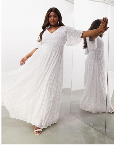 ASOS Asos design curve - vestito da sposa lungo con paillettes e maniche a volant - Bianco