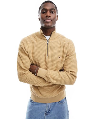 Tommy Hilfiger Oval Structure Zip Mock Sweater - Natural