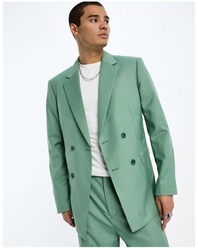 Sixth June Oversized Double Breasted Suit Jacket - Green