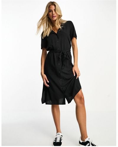 Pieces Tie Waist Midi Shirt Dress - Black