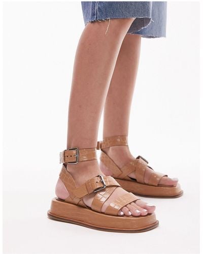 TOPSHOP Jax Leather Chunky Flat Sandals With Buckle - Blue