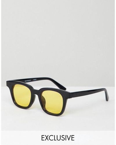 Reclaimed (vintage) Occhiali da sole squadrati con lenti gialle - Nero