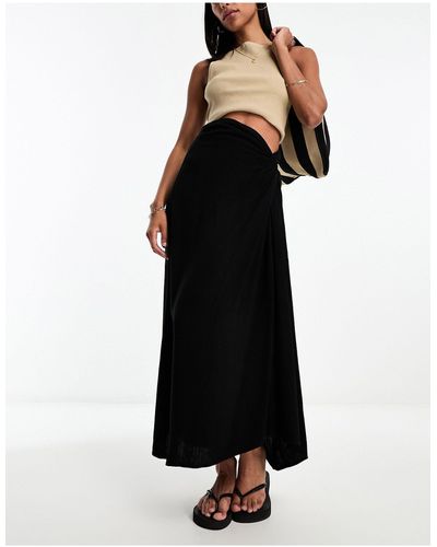 SELECTED Femme - jupe longue nouée sur le côté effet lin - Noir
