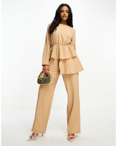 Trendyol Modest - tuta jumpsuit cammello con dettaglio a peplo - Neutro