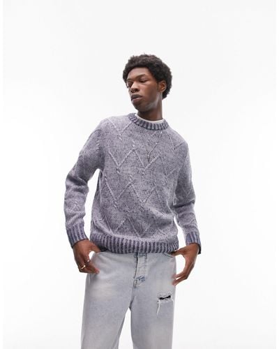 TOPMAN Space Dye Jacquard Cable Knit Sweater - Purple