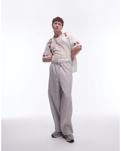TOPMAN Pantaloni premium a fondo ampio color pietra testurizzati - Bianco