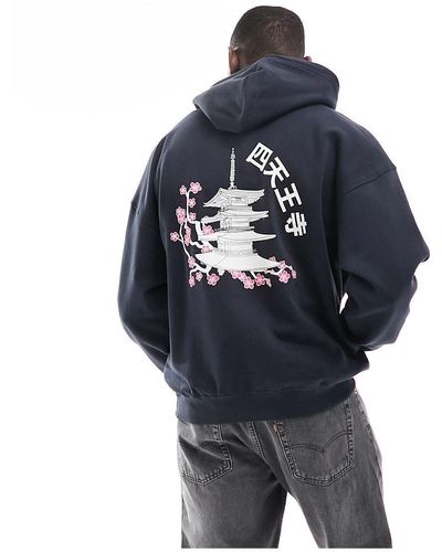 Only & Sons Boxy Fit Hoodie With Temple Print - Black